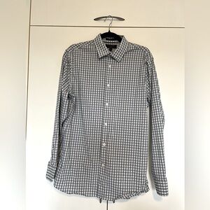 Banana Republic Slim-fit Dress Shirt, White & Green Checkered